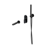 СЕТ зі змішувачем для ванни та душу прихованого монтажу, душовим комплектом з водопровідним конектором та виливом для ванни, чорний В731 ZEN