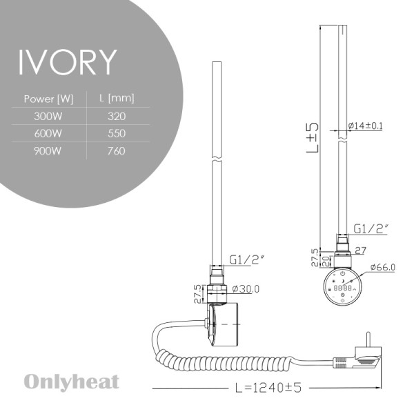 Тен Ivory White 600 W (круглий,з електронним керуванням)