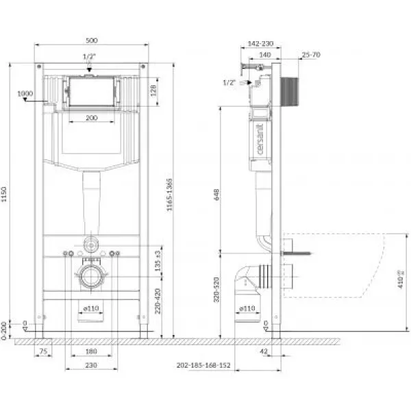 Набір інсталяція Cersanit C39 AQUA 50 QF механічна+унітаз COMO CLEAN ON з сидінням SLIM дюропласт повільне падіння легке