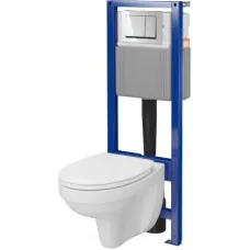 Комплект інсталяції Cersanit СЕТ C44 SYSTEM 40 механічна + підвісний унітаз CERSANIA SIMPLEON з сидінням дюропласт вільне падіння легкоз'ємне + кнопка ENTER II глянцевий хром