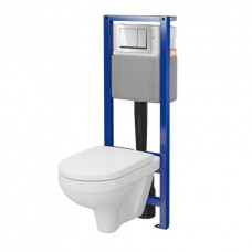 Комплект інсталяції Cersanit СЕТ C45 SYSTEM 40 механічна + підвісний унітаз ZIP 413 з сидінням дюропласт вільне падіння + кнопка ENTER II глянцевий хром