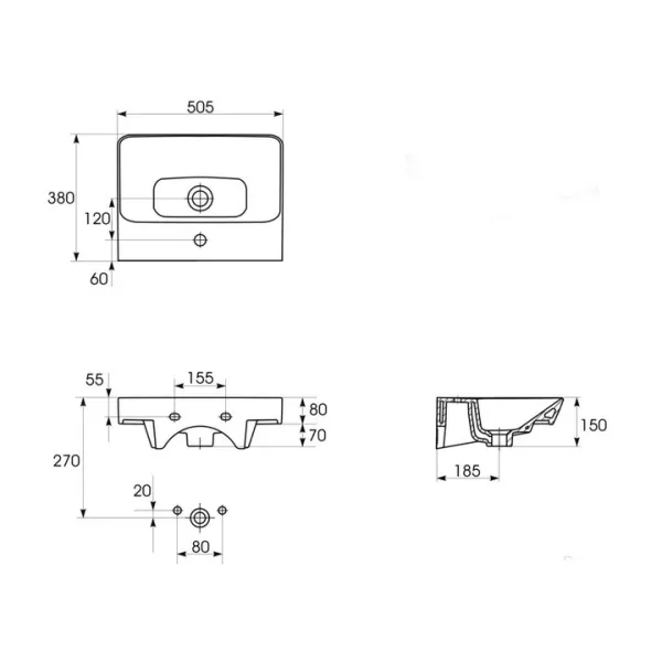 СЕТ В383 тумба LARA 50 з раковиною Mille Slim СІРА