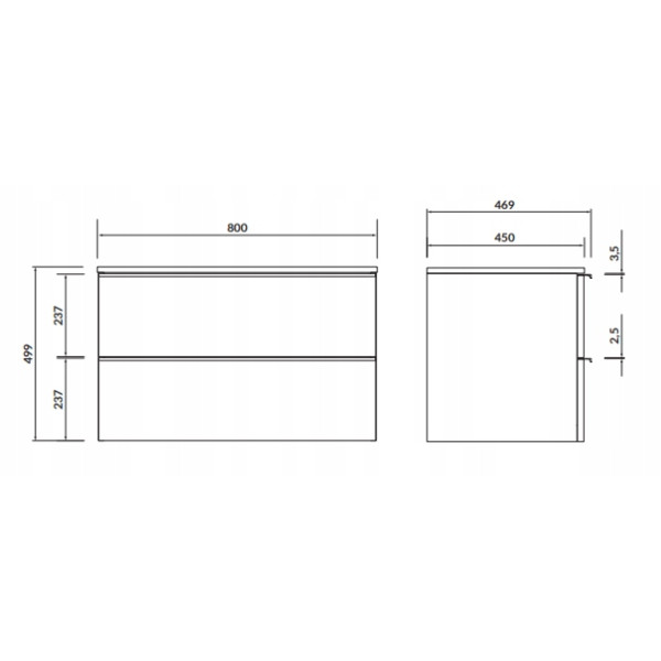 Шафка Virgo 80 см з стільницею/СІРА з чорними ручками
