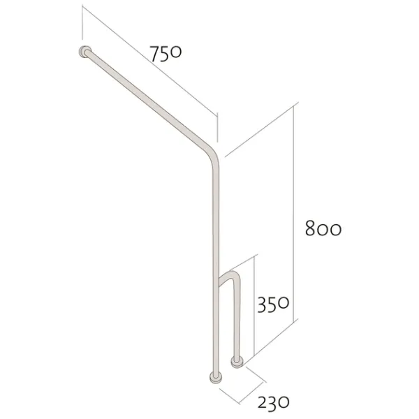 Поручень напольний з упором для туалету 75х80 см, правий