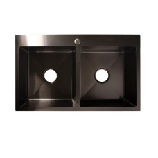 Мийка KRAFT Handmade подвійна ЧОРНА 780*480*230 + корзина ЧОРНА