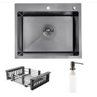 Мийка KRAFT Handmade 600*450*230 Nano Black (корзина + кріплення + сифон + дозатор)