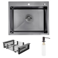 Мийка KRAFT Handmade 650*480*230 Nano Black (корзина + кріплення + сифон + дозатор)