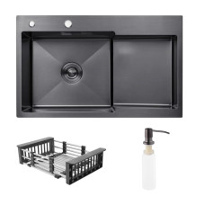 Мийка KRAFT Handmade ЧОРНА 780*480*230 + корзина (змішувач над раковиною) DECOR