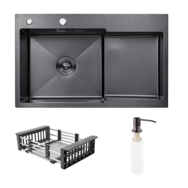 Мийка KRAFT Handmade ЧОРНА 780*480*230 + корзина (змішувач над раковиною) DECOR