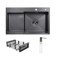 Мийка KRAFT Handmade ЧОРНА 780*480*230 + корзина (змішувач над раковиною) DECOR
