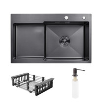 Мийка KRAFT Handmade ЧОРНА 780*480*230 + корзина (змішувач над раковиною) DECOR