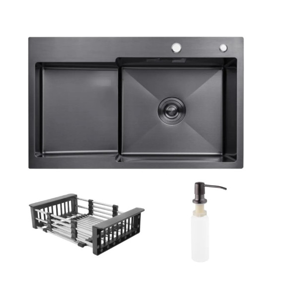 Мийка KRAFT Handmade ЧОРНА 780*480*230 + корзина (змішувач над раковиною) DECOR
