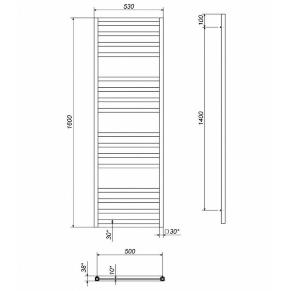 Рушникосушка Magnus 500*1600 Deffi (Чорна, нижнє підкл.)