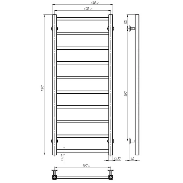 Рушникосушка Forest 400*1000 Deffi (Хром, нижнє підкл.)
