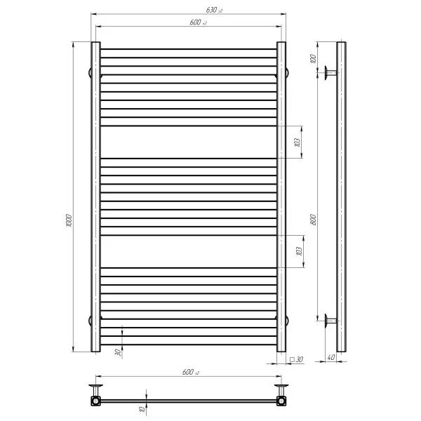 Рушникосушка Magnus 600*1000 Deffi (Білий, нижнє підкл.)