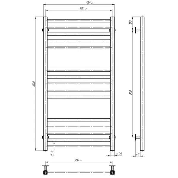 Рушникосушка Lima 500х1000 Deffi (Білий, нижнє підкл.)