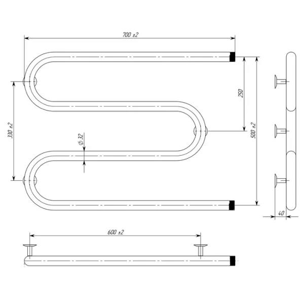 Рушникосушка Змійка водяна 500х700 Deffi (Хром, бокове підкл.)
