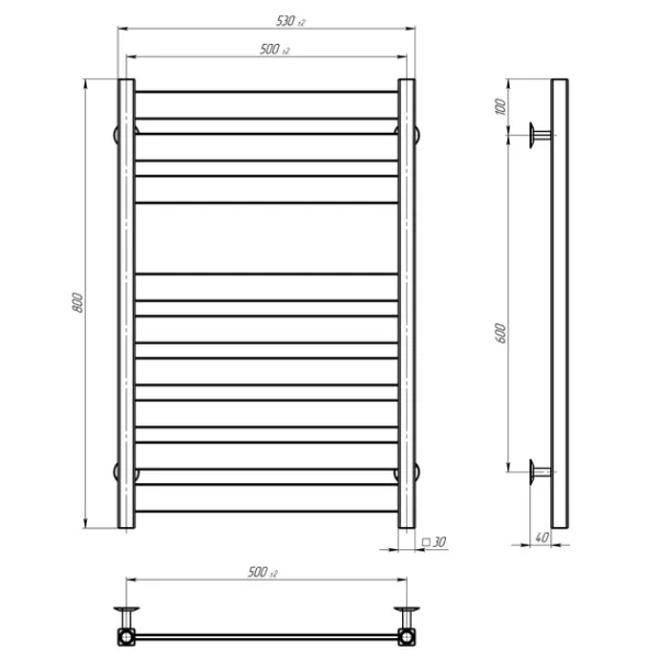 Рушникосушка Victoria 500*800 Deffi (Білий, нижнє підкл.)