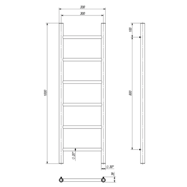Рушникосушка Оріон 300*1000 Deffi (Хром, нижнє підкл.)