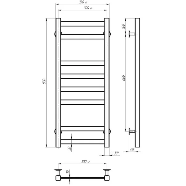 Рушникосушка Avast 300*800 Deffi (Біла, ліве підкл.)