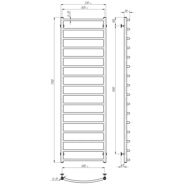 Рушникосушка Класік 500*1700 Deffi (Хром, нижнє підкл.)
