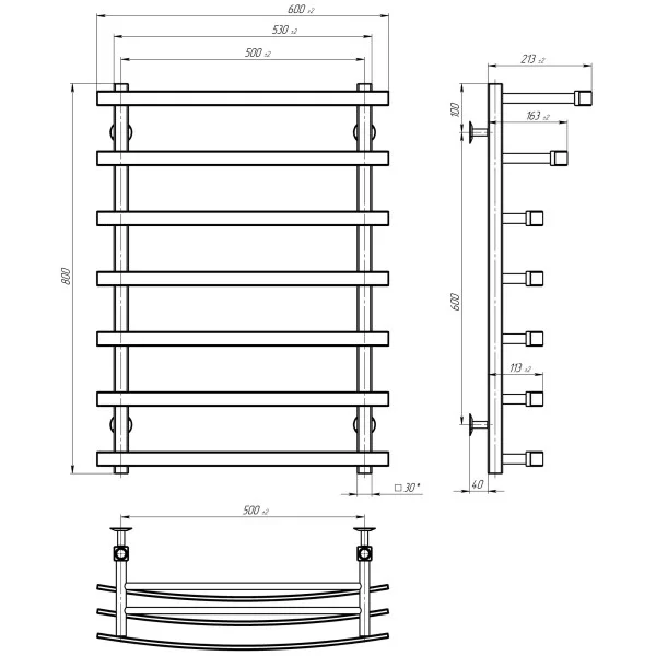 Рушникосушка Лотос 500х800 Deffi (Чорна, нижнє підкл.)