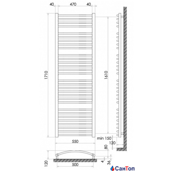 Рушникосушка 1710х550 (дуга) /843Вт Heizung