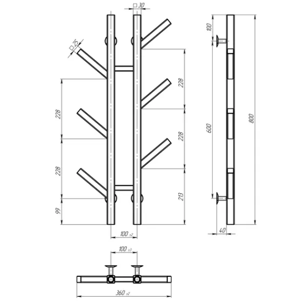 Рушникосушка Sacura 100х800 Deffi (Чорний, нижнє підкл.)