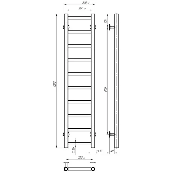Рушникосушка Forest 200*1000 Deffi (Білий, бокове (Л) підкл.)