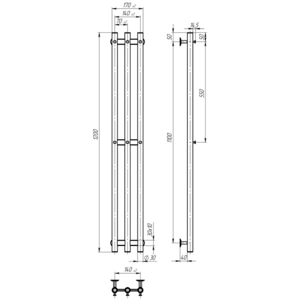Рушникосушка ZARA 140*1200 Deffi (Хром, нижнє підкл.)