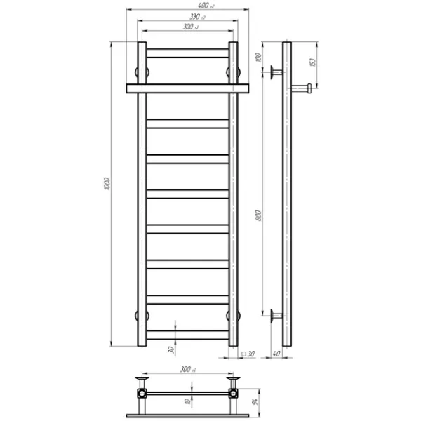 Рушникосушка Nicole 300*1000 Deffi (Біла, нижнє підкл.)