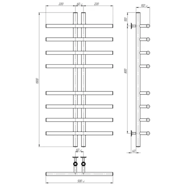 Рушникосушка Gray 60*1000 Deffi (Хром, нижнє підкл.)