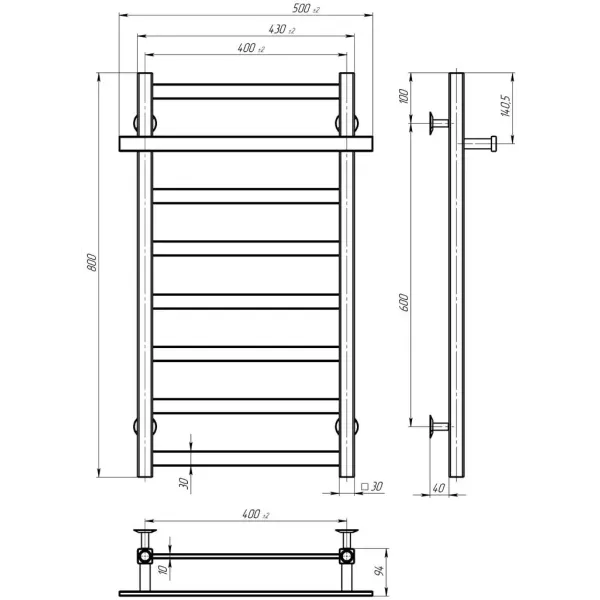 Рушникосушка Nikole 400*800 Deffi (Біла, нижнє підкл.)