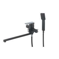 Змішувач Zegor однорукий для ванни довгий носик LEB7-B123CB/Чорний + Хром