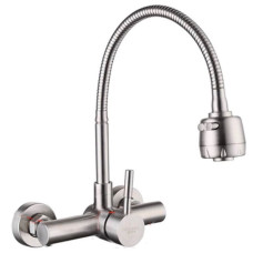 Змішувач Zegor для мийки з гнучким гусаком на стінку з нержавійки SAP12-B090