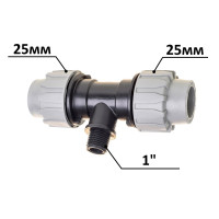 Трійник ПЕ Ø25x1"ЗхØ25 (SantehPlast.COS)