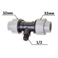 Трійник ПЕ Ø32x1/2"ЗхØ32 (SantehPlast.COS)