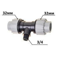 Трійник ПЕ Ø32x3/4"ЗxØ32 (SantehPlast.COS)