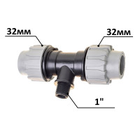 Трійник ПЕ Ø32x1"ЗxØ32 (SantehPlast.COS)